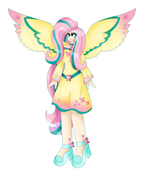 Size: 4424x5291 | Tagged: safe, artist:eeveeglaceon, derpibooru import, fluttershy, human, female, humanized, rainbow power, simple background, solo, transparent background, winged humanization, wings