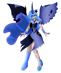 Size: 4902x5877 | Tagged: safe, artist:eeveeglaceon, derpibooru import, nightmare moon, princess luna, human, female, horn, horned humanization, humanized, nightmare luna, simple background, solo, transformation, transparent background, winged humanization, wings