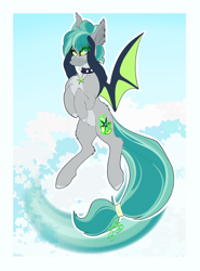 Size: 1920x2600 | Tagged: safe, artist:ezzerie, derpibooru import, oc, oc only, oc:rebel riot, bat pony, art trade, cloud, flight trail, flying, solo