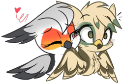 Size: 2537x1737 | Tagged: safe, artist:emberslament, derpibooru import, oc, oc:angelcrest, oc:dillinger, griffon, biting, chibi, duo, female, male, simple background, straight, transparent background, wing bite, wings