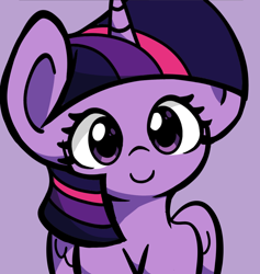 Size: 1420x1496 | Tagged: safe, artist:derp pone, derpibooru import, twilight sparkle, twilight sparkle (alicorn), alicorn, pony, bust, cute, looking at you, purple background, simple background, smiling, solo, twiabetes