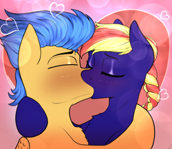 Size: 2625x2270 | Tagged: safe, artist:sketchy knight, derpibooru import, flash sentry, oc, oc:jade spark, pegasus, pony, blushing, canon x oc, commission, cute, eyes closed, female, holiday, kiss on the lips, kissing, male, passionate, shipping, valentine's day, wings, ych result, your character here