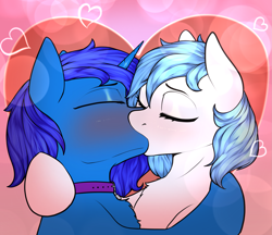 Size: 2625x2270 | Tagged: safe, artist:sketchy knight, derpibooru import, oc, oc only, pony, unicorn, blushing, choker, collar, commission, cute, dog collar, eyes closed, female, females only, gay, holiday, horn, kiss on the lips, kissing, lesbian, lock, male, oc x oc, passionate, shipping, valentine's day, ych result, your character here