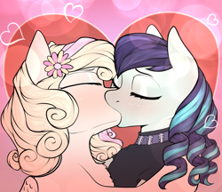 Size: 2625x2270 | Tagged: safe, artist:sketchy knight, derpibooru import, coloratura, oc, pegasus, pony, unicorn, blushing, canon, canon x oc, commission, cute, eyes closed, female, holiday, kiss on the lips, kissing, lesbian, male, passionate, shipping, valentine's day, wings, ych result, your character here