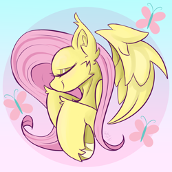 Size: 2500x2500 | Tagged: safe, artist:starcasteclipse, derpibooru import, fluttershy, pegasus, pony, eyes closed, gradient background, solo