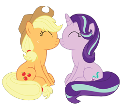 Size: 1500x1350 | Tagged: safe, artist:prixy05, derpibooru import, applejack, starlight glimmer, earth pony, pony, unicorn, boop, cute, female, glimmerbetes, glimmerjack, jackabetes, lesbian, noseboop, shipping, simple background, transparent background, vector