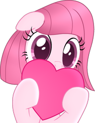 Size: 965x1243 | Tagged: safe, artist:tanahgrogot, derpibooru import, oc, oc only, oc:annisa trihapsari, earth pony, pony, cute, ears, earth pony oc, female, floppy ears, heart, hearts and hooves day, holiday, looking at you, mare, medibang paint, ocbetes, pink body, pink eyes, pink mane, simple background, solo, transparent background, valentine's day