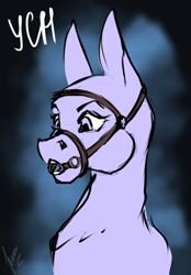 Size: 1640x2360 | Tagged: safe, artist:stirren, derpibooru import, pony, ambiguous gender, bridle, bust, commission, ears up, gag, portrait, ring gag, solo, tack, your character here