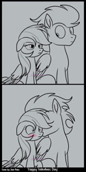 Size: 635x1259 | Tagged: safe, artist:josieluvpinku, derpibooru import, rainbow dash, soarin', pegasus, pony, blushing, comic, female, holiday, kiss on the cheek, kissing, male, mare, shipping, soarindash, stallion, straight, valentine's day