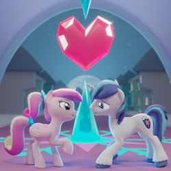 Size: 2000x2000 | Tagged: safe, derpibooru import, princess cadance, shining armor, 3d, blender, crystal empire, duo, fluffy, heart, holiday, kissing, looking at each other, looking at someone, night, valentine's day