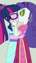 Size: 1124x1948 | Tagged: safe, artist:brightstar40k, derpibooru import, rarity, twilight sparkle, human, equestria girls, movie magic, spoiler:eqg specials, clothes, dress, female, holiday, humanized, hypno eyes, hypnority, hypnosis, hypnotized, india movie set, lesbian, long dress, long skirt, rarilight, shipping, skirt, valentine, valentine's day