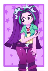 Size: 1402x2048 | Tagged: safe, artist:leo19969525, derpibooru import, aria blaze, human, equestria girls, clothes, female, gem, hair, purple eyes, solo