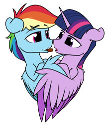 Size: 3300x3800 | Tagged: safe, artist:dacaoo, derpibooru import, rainbow dash, twilight sparkle, twilight sparkle (alicorn), alicorn, pegasus, pony, chocolate, female, food, heart, heart eyes, hearts and hooves day, holiday, hug, imminent kissing, lesbian, mare, shipping, simple background, transparent background, twidash, valentine's day, wingding eyes, winghug, wings