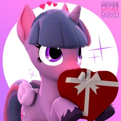 Size: 1080x1080 | Tagged: safe, derpibooru import, twilight sparkle, twilight sparkle (alicorn), alicorn, pony, 3d, blushing, female, heart, mare, solo, source filmmaker