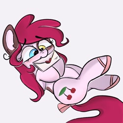 Size: 1920x1920 | Tagged: safe, artist:tasiashoe, derpibooru import, oc, oc only, earth pony, pony, blushing, bow, eyebrows, eyebrows visible through hair, heart, letter, mouth hold, sandals, simple background, solo, tail, tail bow, white background