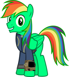 Size: 847x944 | Tagged: safe, artist:ponygamer2020, derpibooru import, oc, oc only, oc:oliver, pegasus, pony, fallout equestria, absurd resolution, clothes, fallout, jumpsuit, male, pegasus oc, pipboy, ponytail, simple background, smiling, solo, stallion, tail, transparent background, vault suit, vector, wings