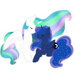 Size: 900x900 | Tagged: safe, artist:sinclair2013, derpibooru import, princess celestia, princess luna, alicorn, pony, duo, eyes closed, female, mare, simple background, transparent background