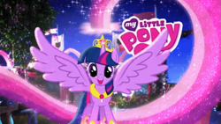 Size: 1253x707 | Tagged: safe, derpibooru import, twilight sparkle, twilight sparkle (alicorn), alicorn, magical mystery cure, season 3, beautiful, big crown thingy, commercial, crown, element of magic, hoof shoes, jewelry, magical mystery cure 10th anniversary, my little pony logo, necklace, princess shoes, regalia, spread wings, wings