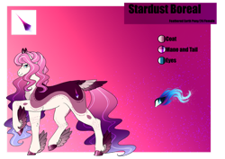 Size: 1024x725 | Tagged: safe, artist:oneiria-fylakas, derpibooru import, oc, oc:stardust boreal, earth pony, pony, feathered fetlocks, female, mare, reference sheet, solo, tail, tail feathers