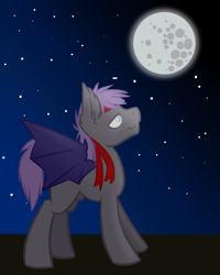 Size: 1200x1500 | Tagged: safe, artist:sinclair2013, derpibooru import, oc, oc only, oc:biggs, bat pony, blind, headband, male, mare in the moon, moon, night, nudity, sheath, solo, stallion