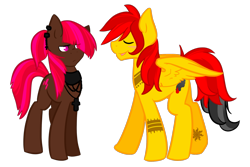 Size: 1280x853 | Tagged: safe, artist:sinclair2013, derpibooru import, oc, oc only, oc:ruby shard, oc:smoke trail, earth pony, pegasus, pony, duo, female, male, mare, nudity, sheath, simple background, stallion, transparent background