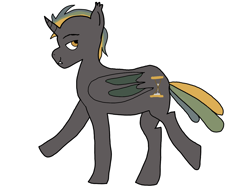 Size: 2360x1822 | Tagged: safe, artist:darkderp, derpibooru import, oc, oc only, oc:golden mango, alicorn, bat pony, bat pony alicorn, bat wings, horn, simple background, smug, solo, white background, wings