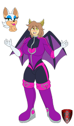 Size: 2396x4092 | Tagged: safe, artist:ladyfoxheart, derpibooru import, oc, oc only, oc:ferb fletcher, human, breasts, clothes, costume, humanized, living clothes, living suit, looking at you, mask, rouge the bat, simple background, solo, sonic prime, sonic the hedgehog, sonic the hedgehog (series), transparent background