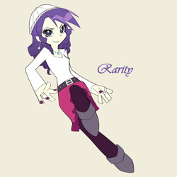 Size: 600x600 | Tagged: safe, artist:mirakurunaito, derpibooru import, part of a set, rarity, human, beige background, humanized, light skin, panty and stocking with garterbelt, simple background, solo, style emulation