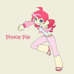 Size: 600x600 | Tagged: safe, artist:mirakurunaito, derpibooru import, part of a set, pinkie pie, human, beige background, humanized, light skin, panty and stocking with garterbelt, simple background, solo, style emulation