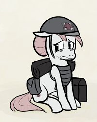 Size: 693x867 | Tagged: safe, artist:tapediggity, derpibooru import, nurse redheart, earth pony, pony, armor, helmet, medic, sad, solo, war