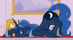 Size: 2480x1366 | Tagged: safe, artist:wild-thunder06, derpibooru import, princess luna, alicorn, pony, butt, dock, face down ass up, female, freckles, hoof shoes, mare, playing, plot, tail, warhammer (game), warhammer 40k