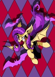 Size: 1075x1518 | Tagged: safe, artist:stacy_165cut, derpibooru import, fluttershy, bat pony, pegasus, pony, apple, bat ponified, flutterbat, food, race swap, solo