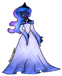 Size: 713x875 | Tagged: safe, artist:princessfaeron, derpibooru import, princess luna, equestria girls, clothes, dress, gown, simple background, solo, white background