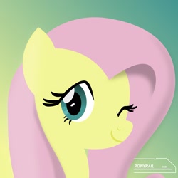 Size: 1997x1997 | Tagged: safe, artist:indonesiarailroadpht, derpibooru import, fluttershy, pegasus, pony, gradient background, looking at you, one eye closed, solo, wink, winking at you