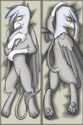 Size: 3522x5313 | Tagged: safe, alternate version, artist:somber, derpibooru import, griffon, fallout equestria, body pillow, butt, featureless crotch, female, muscles, plot, raider, scar