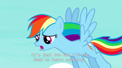 Size: 500x280 | Tagged: safe, derpibooru import, edit, edited screencap, screencap, rainbow dash, pony, testing testing 1-2-3, solo