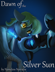 Size: 1860x2422 | Tagged: safe, artist:queen-razlad, derpibooru import, nightmare moon, oc, oc:straw basket, hippogriff, pony, fanfic:dawn of the silver sun, cover art, fanfic, fanfic art, floating, glowing, magic