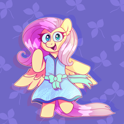 Size: 2048x2048 | Tagged: safe, artist:bluemoon, derpibooru import, fluttershy, pegasus, pony, chibi, clothes, cute, dress, looking at you, shyabetes, solo, spread wings, wings