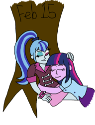 Size: 3000x3924 | Tagged: safe, artist:horroraceman93, derpibooru import, sonata dusk, twilight sparkle, equestria girls, female, femslash february, lesbian, shipping, sleeping, tree, twinata