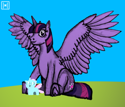 Size: 3500x3000 | Tagged: safe, artist:haribunawa, derpibooru import, ocellus, twilight sparkle, twilight sparkle (alicorn), alicorn, changedling, changeling, cutie mark, simple background, sitting, squatpony