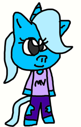 Size: 664x1045 | Tagged: safe, artist:superkittyfan, derpibooru import, trixie, semi-anthro, unicorn, clothes, female, mare, shirt, simple background, solo, white background