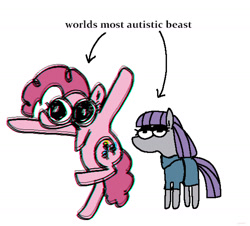 Size: 1752x1587 | Tagged: safe, artist:punkittdev, derpibooru import, maud pie, pinkie pie, earth pony, autism, duo, female, funny, funny as hell, horsecomix, simple background, white background