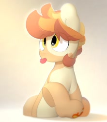 Size: 2139x2420 | Tagged: safe, artist:mochi_nation, derpibooru import, oc, oc only, oc:flame egg, earth pony, pony, coat markings, cute, eye clipping through hair, female, mare, ocbetes, sitting, solo, tongue, tongue out