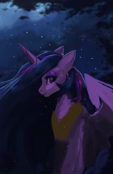 Size: 1500x2312 | Tagged: safe, artist:hierozaki, derpibooru import, twilight sparkle, twilight sparkle (alicorn), alicorn, firefly (insect), insect, pony, female, mare, night, solo