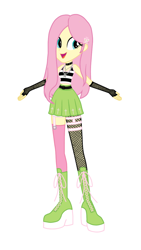 Size: 720x1280 | Tagged: safe, artist:selenaede, derpibooru import, fluttershy, butterfly, human, equestria girls, g4, alternate clothes, alternate hairstyle, base used, belt, boots, choker, clothes, cross, female, fingerless gloves, fishnet clothing, fishnet stockings, garter, garter straps, garters, gloves, hairclip, jewelry, long gloves, long socks, looking away, necklace, open mouth, platform boots, platform shoes, ring, shirt, shoes, silver, simple background, skirt, sleeveless, sleeveless shirt, smiling, socks, solo, striped shirt, stripes, thigh highs, white background