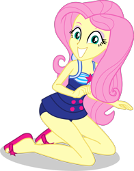 Size: 2357x3011 | Tagged: safe, alternate version, artist:dustinwatsongkx, derpibooru import, fluttershy, human, equestria girls, accessory swap, bare shoulders, clothes, clothes swap, female, grin, one-piece swimsuit, sandals, sci-twi swimsuit, simple background, sleeveless, smiling, solo, swimsuit, swimsuit swap, transparent background