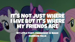 Size: 1920x1080 | Tagged: safe, derpibooru import, edit, edited screencap, editor:quoterific, screencap, fluttershy, rainbow dash, rarity, twilight sparkle, twilight sparkle (alicorn), alicorn, rainbow falls