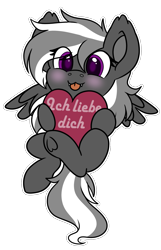 Size: 1125x1750 | Tagged: safe, artist:rokosmith26, derpibooru import, oc, oc only, oc:lili, hybrid, pegabat, pony, :p, big eyes, blushing, chibi, commission, cute, ear fluff, ears, fangs, feathered wings, female, front view, german, half bat pony, heart, hearts and hooves day, holding, holiday, horn, hybrid oc, long mane, looking at you, mare, purple eyes, simple background, smiling, smiling at you, solo, spread wings, tail, tongue, tongue out, transparent background, two toned mane, two toned tail, underhoof, valentine's day, wings, ych result, your character here