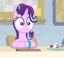 Size: 640x578 | Tagged: safe, derpibooru import, screencap, starlight glimmer, student counsel, animated, cropped, cute, expressions, glimmerbetes, solo, starlight's office, talking