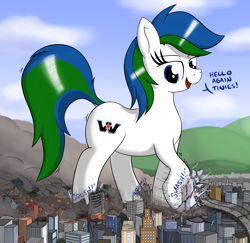 Size: 2520x2453 | Tagged: safe, artist:qkersnll, derpibooru import, oc, oc only, oc:western star, earth pony, pony, crush fetish, destruction, female, fetish, giant pony, giantess, high res, macro, mare